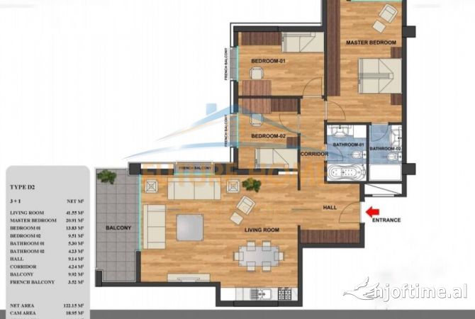Shtepi ne shitje Apartament ne Tirane, 3+1, Mobilimi Bosh, pa mobiluar, Pagesa 240,000  Euro.