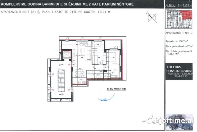 Shtepi ne shitje Apartament ne Tirane, 2+1, Mobilimi Bosh, pa mobiluar, Pagesa 155,000  Euro.