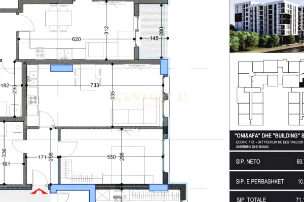 Apartment for sale in Tirana 1+1, Emty