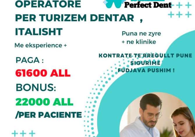 Njoftime Pune Operatore per turizem dentar