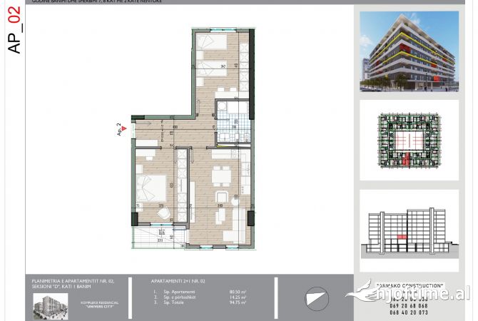 Shtepi ne shitje Apartament ne Tirane, 2+1, Mobilimi Bosh, pa mobiluar, Pagesa 80,537  Euro.