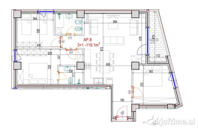 Shtepi ne shitje Apartament ne Tirane, 3+1, Mobilimi Bosh, pa mobiluar, Pagesa 210,000  Euro.