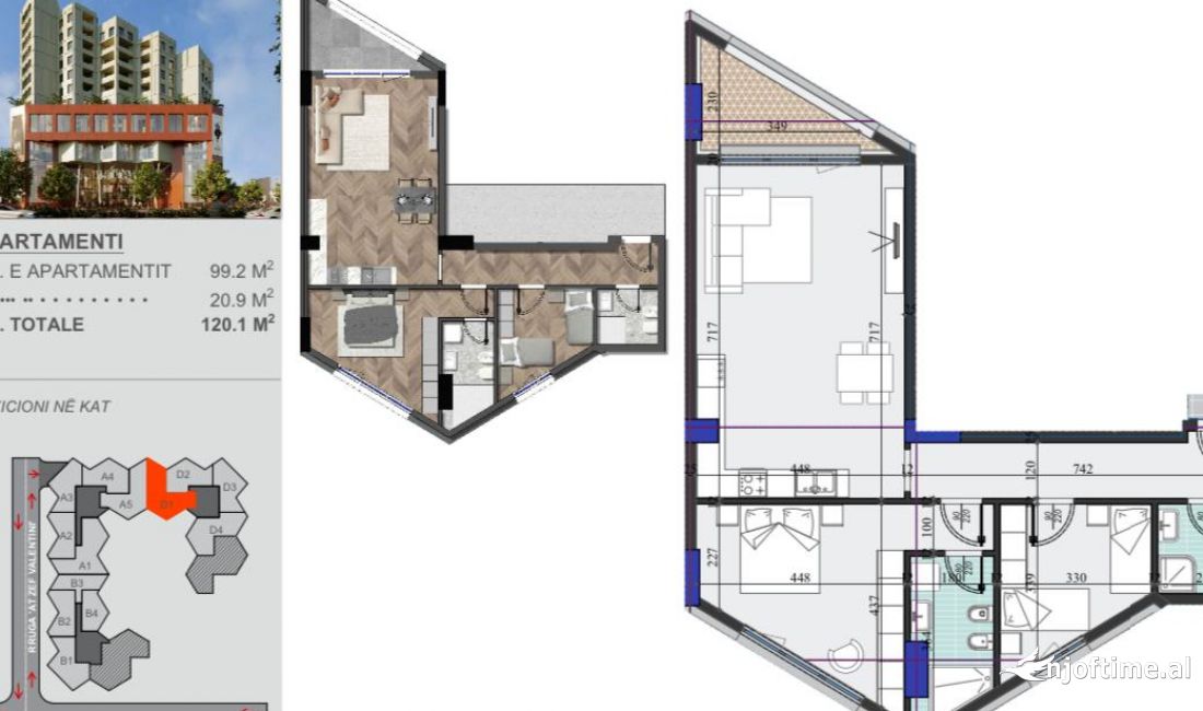 Shtepi ne shitje Apartament ne Tirane, 2+1, Mobilimi Bosh, pa mobiluar, Pagesa 144,600  Euro.