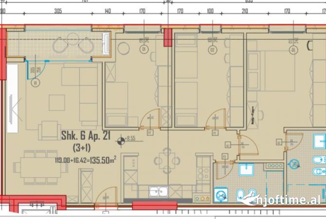 Shtepi ne shitje Apartament ne Tirane, 3+1, Mobilimi Bosh, pa mobiluar, Pagesa 169,370  Euro.