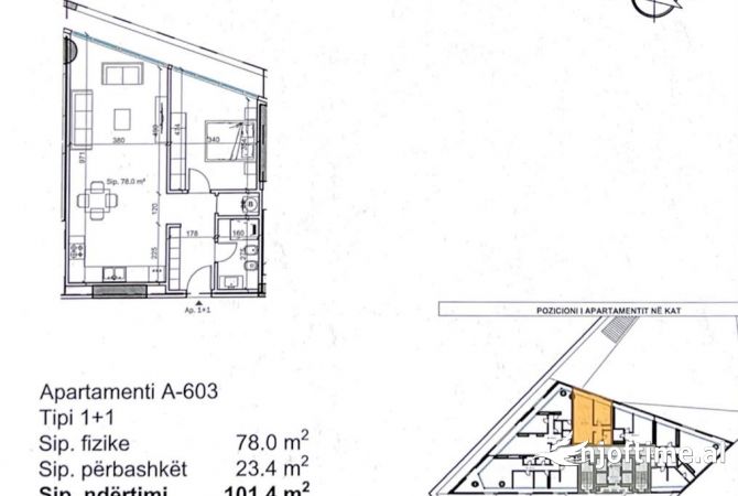 Shtepi ne shitje Apartament ne Tirane, 1+1, Mobilimi Bosh, pa mobiluar, Pagesa 201,080  Euro.