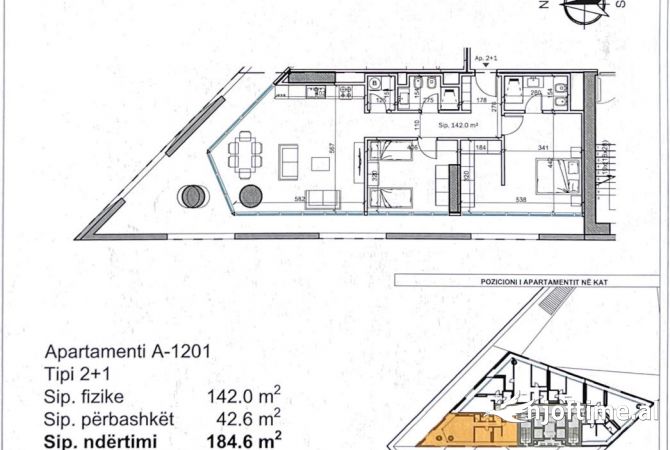 Shtepi ne shitje Apartament ne Tirane, 1+1, Mobilimi Bosh, pa mobiluar, Pagesa 201,080  Euro.
