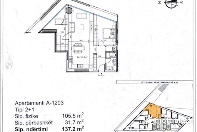Shtepi ne shitje Apartament ne Tirane, 1+1, Mobilimi Bosh, pa mobiluar, Pagesa 201,080  Euro.