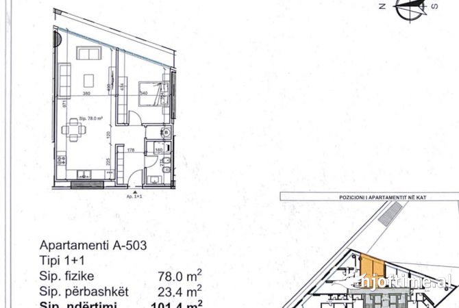 Shtepi ne shitje Apartament ne Tirane, 1+1, Mobilimi Bosh, pa mobiluar, Pagesa 201,080  Euro.