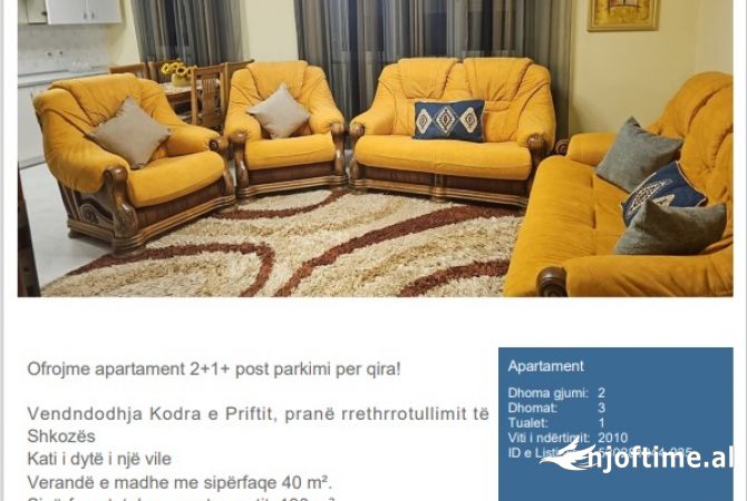 Shtepi me qera 2+1 ne Tirane - 600 Euro