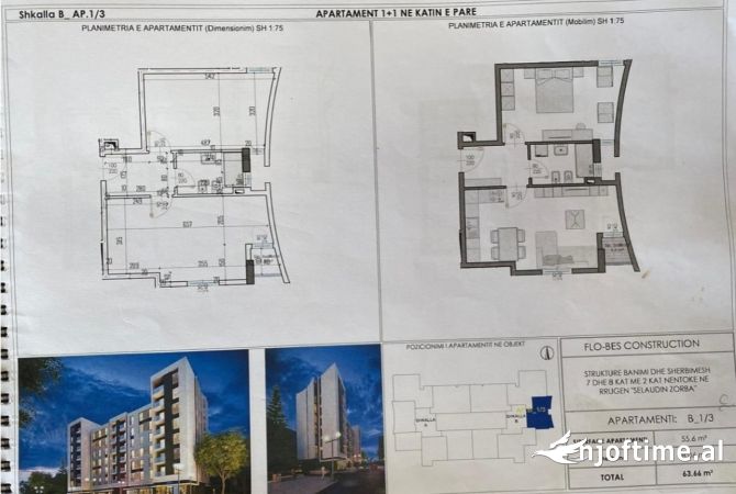 Shtepi ne shitje Apartament ne Tirane, 1+1, Mobilimi Bosh, pa mobiluar, Pagesa 108,259  Euro.