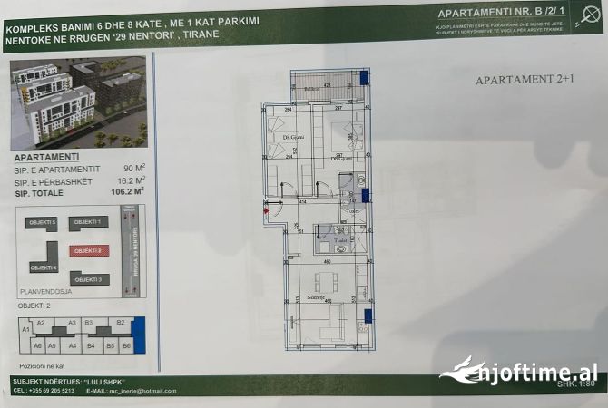 Shtepi ne shitje Apartament ne Tirane, 2+1, Mobilimi Bosh, pa mobiluar, Pagesa 122,000  Euro.