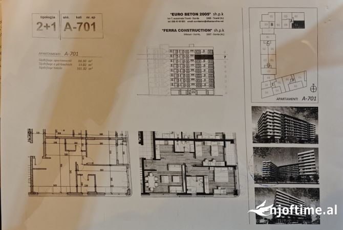 Shtepi ne shitje Apartament ne Tirane, 2+1, Mobilimi Bosh, pa mobiluar, Pagesa 160,000  Euro.