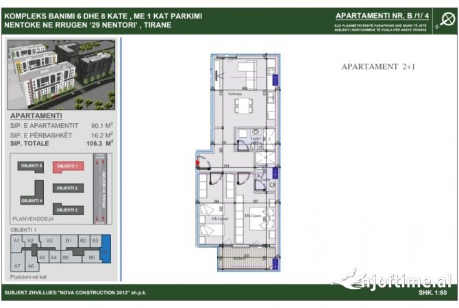 Shtepi ne shitje Apartament ne Tirane, 2+1, Mobilimi Bosh, pa mobiluar, Pagesa 116,600  Euro.