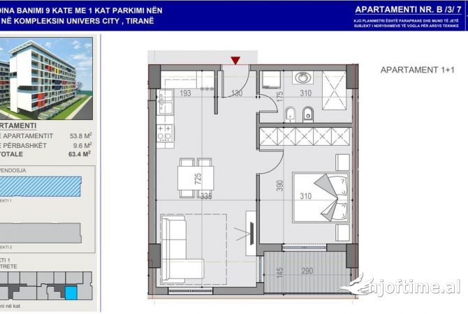 Shtepi ne shitje 1+1 ne Tirane - 77,000 Euro