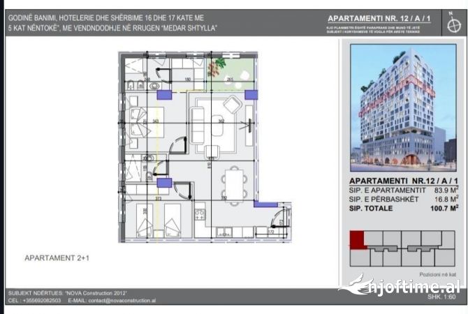 Shtepi ne shitje 2+1 ne Tirane - 252,000 Euro