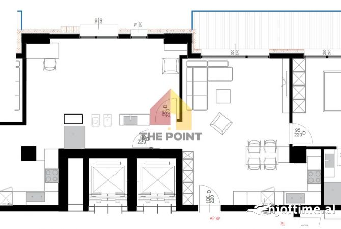 Shtepi me qera Apartament ne Tirane, 2+1, Mobilimi Bosh, pa mobiluar, Pagesa 1,300  Euro.