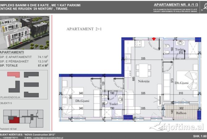 Shtepi ne shitje 2+1 ne Tirane - 97,200 Euro