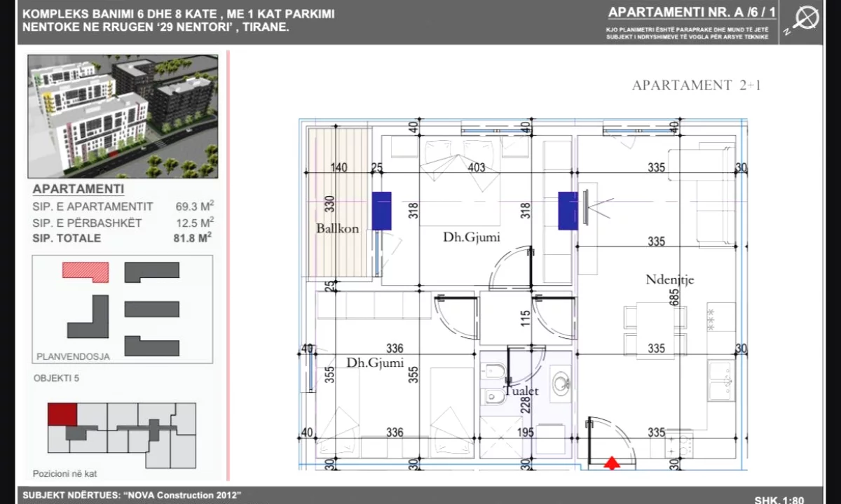Apartment for sale in Tirana 2+1, Emty