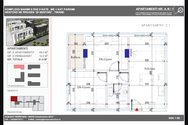 House for Sale 2+1 in Tirana - 107,000 Euro
