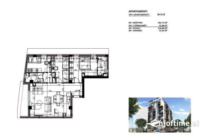 Shtepi ne shitje Apartament ne Tirane, 1+1, Mobilimi Bosh, pa mobiluar, Pagesa 46,305  Euro.