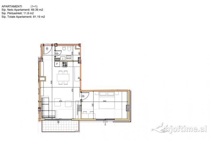 Shtepi ne shitje Apartament ne Tirane, 1+1, Mobilimi Bosh, pa mobiluar, Pagesa 162,380  Euro.