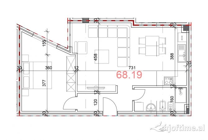 Shtepi ne shitje Apartament ne Tirane, 1+1, Mobilimi Bosh, pa mobiluar, Pagesa 115,000  Euro.