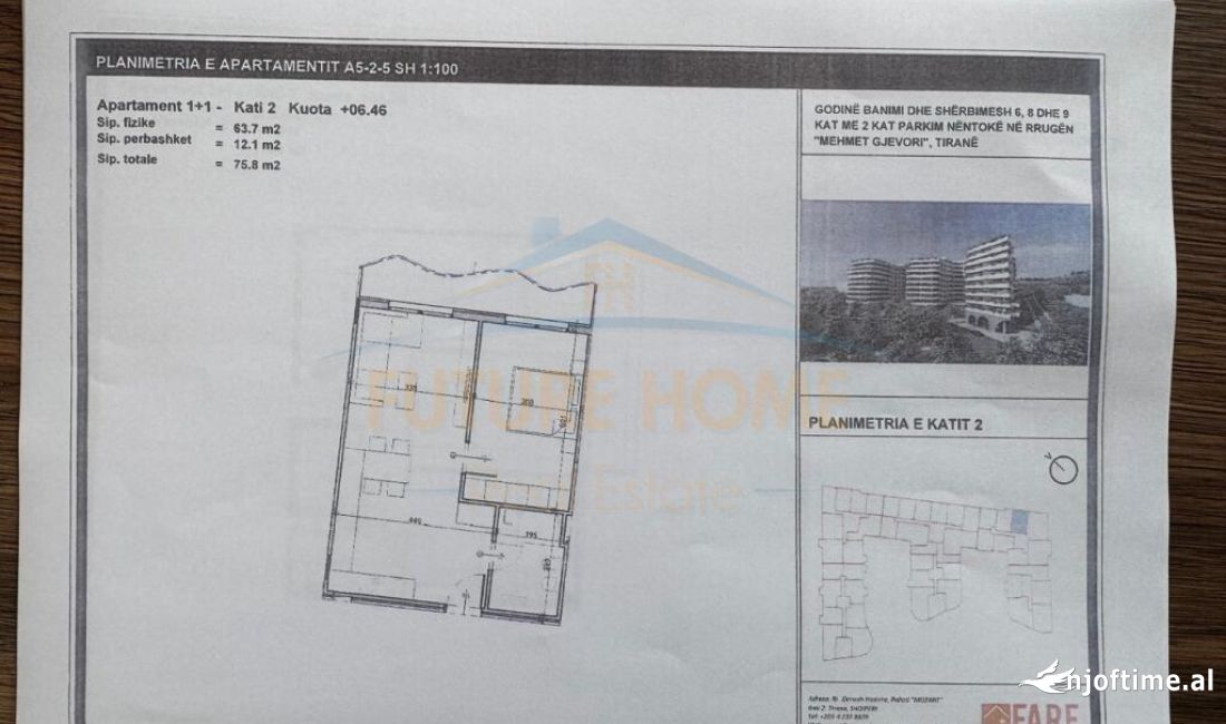 Shtepi ne shitje Apartament ne Tirane, 1+1, Mobilimi Bosh, pa mobiluar, Pagesa 75,800  Euro.