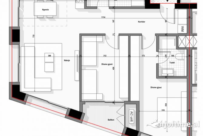 Shtepi ne shitje Apartament ne Tirane, 2+1, Mobilimi Bosh, pa mobiluar, Pagesa 352,508  Euro.