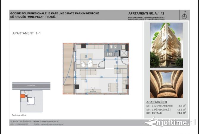 Shtepi ne shitje Apartament ne Tirane, 1+1, Mobilimi Bosh, pa mobiluar, Pagesa 157,288  Euro.