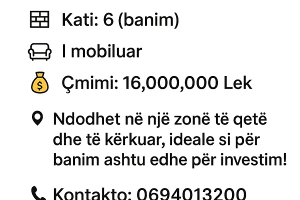 Shtepi ne shitje 2+1 ne Tirane - 16,000,000 Leke