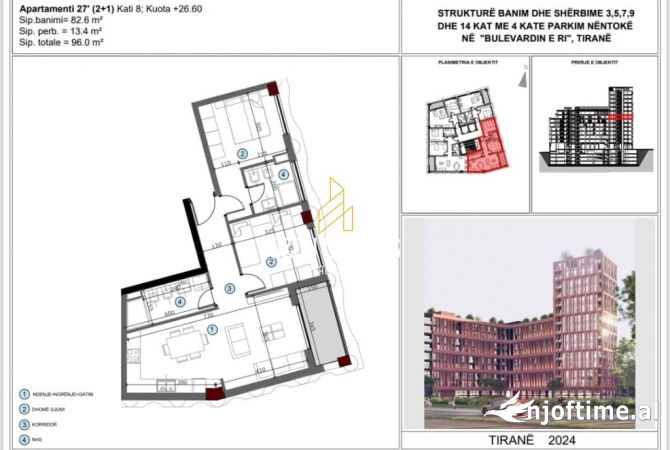 Apartment for sale in Tirana 1+1, Emty