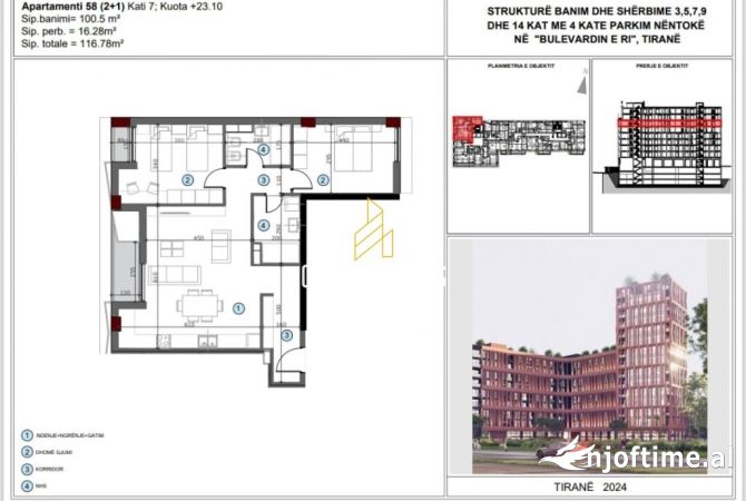 Apartment for sale in Tirana 1+1, Emty