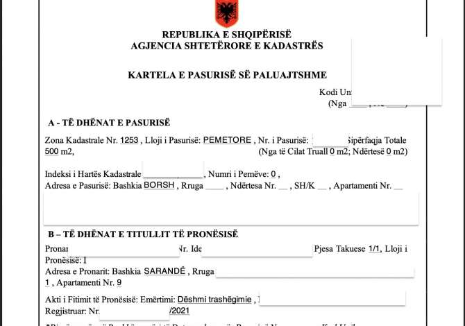 Investo ne Borsh (Himare-Sarande) 500 m2