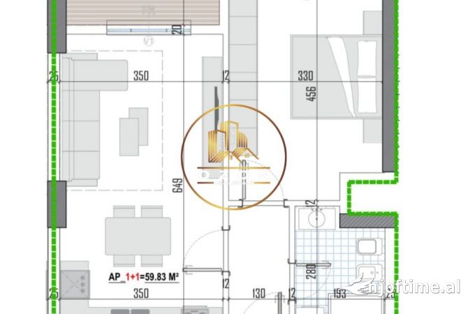 Shtepi ne shitje Apartament ne Tirane, 1+1, Mobilimi Bosh, pa mobiluar, Pagesa 87,395  Euro.
