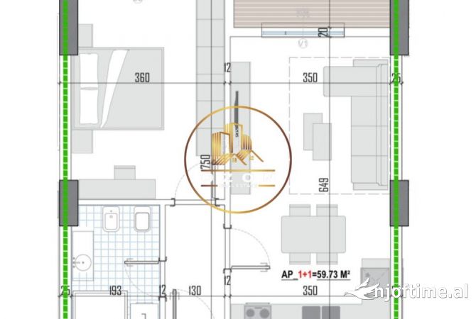 Shtepi ne shitje Apartament ne Tirane, 1+1, Mobilimi Bosh, pa mobiluar, Pagesa 87,395  Euro.