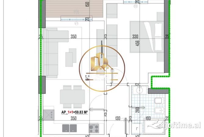 Shtepi ne shitje Apartament ne Tirane, 1+1, Mobilimi Bosh, pa mobiluar, Pagesa 87,395  Euro.