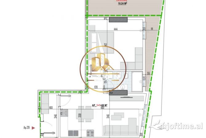 Shtepi ne shitje Apartament ne Tirane, 1+1, Mobilimi Bosh, pa mobiluar, Pagesa 87,395  Euro.