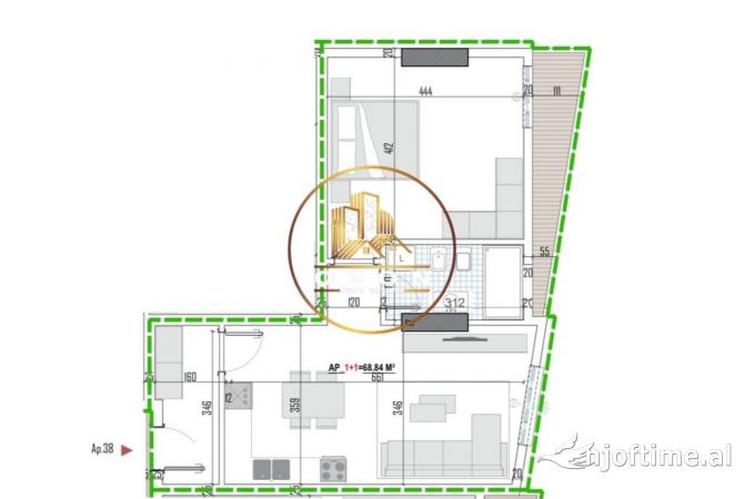 Shtepi ne shitje Apartament ne Tirane, 1+1, Mobilimi Bosh, pa mobiluar, Pagesa 87,395  Euro.