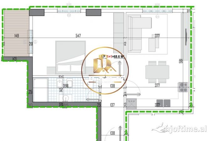 Shtepi ne shitje Apartament ne Tirane, 1+1, Mobilimi Bosh, pa mobiluar, Pagesa 87,395  Euro.