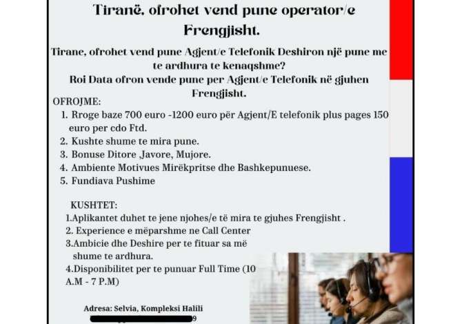 Njoftime Pune Agjent telefonik frengjisht