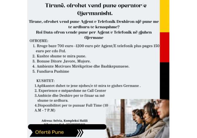 Njoftime Pune Agjent telefonik Gjermanisht 