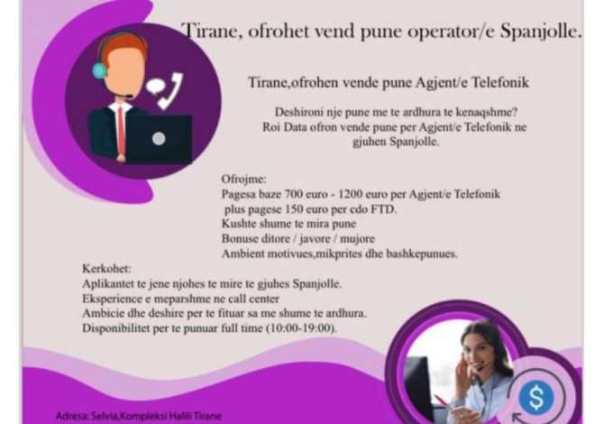 Njoftime Pune Agjent call center Spanjisht