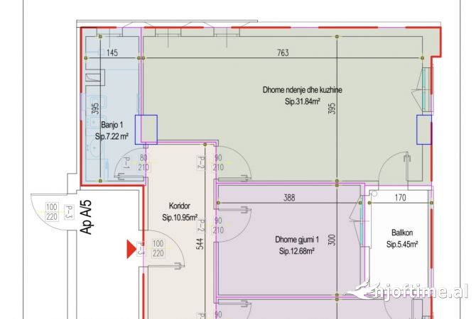 Shtepi ne shitje Apartament ne Tirane, 2+1, Mobilimi Bosh, pa mobiluar, Pagesa 217,000  Euro.