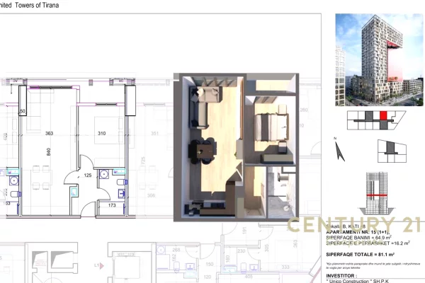 Appartamento in vendita a Tirana 1+1, Vuoto