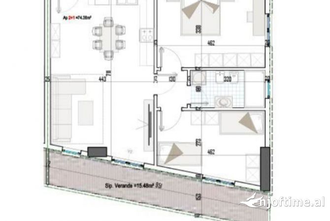 Shtepi ne shitje Apartament ne Tirane, 2+1, Mobilimi Bosh, pa mobiluar, Pagesa 102,960  Euro.