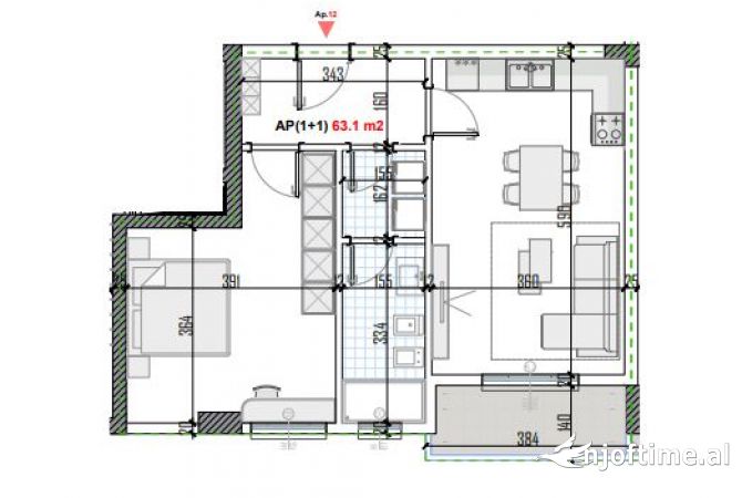 Shtepi ne shitje Apartament ne Tirane, 1+1, Mobilimi Bosh, pa mobiluar, Pagesa 59,312  Euro.
