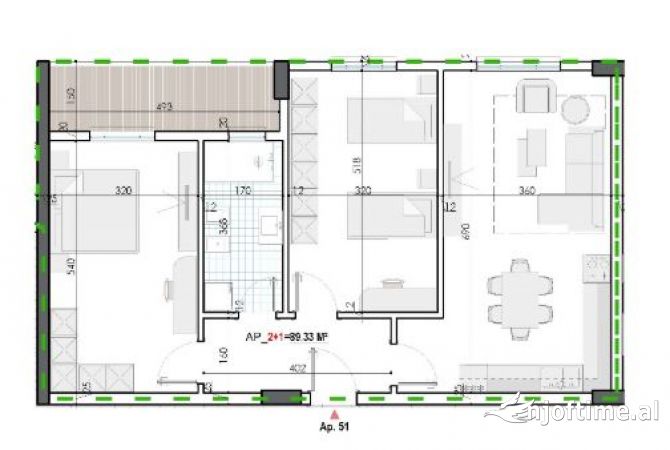 Shtepi ne shitje Apartament ne Tirane, 2+1, Mobilimi Bosh, pa mobiluar, Pagesa 75,124  Euro.