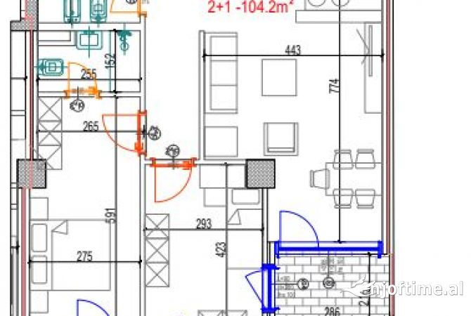 Shtepi ne shitje Apartament ne Tirane, 2+1, Mobilimi Bosh, pa mobiluar, Pagesa 272,800  Euro.