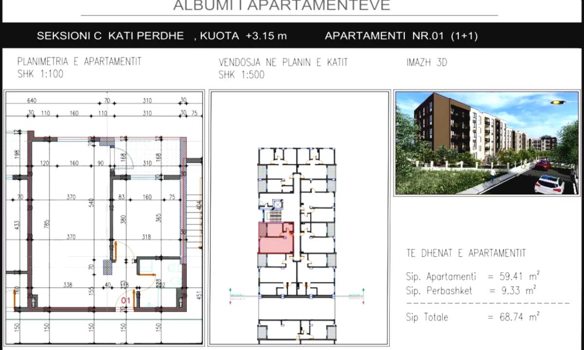 Shtepi ne shitje Apartament ne Tirane, 1+1, Mobilimi Bosh, pa mobiluar, Pagesa 68,700  Euro.