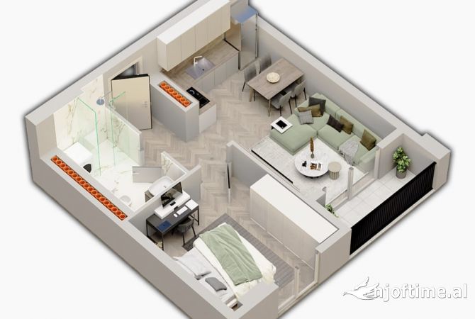 Shtepi ne shitje Apartament ne Tirane, 1+1, Mobilimi Bosh, pa mobiluar, Pagesa 63,300  Euro.